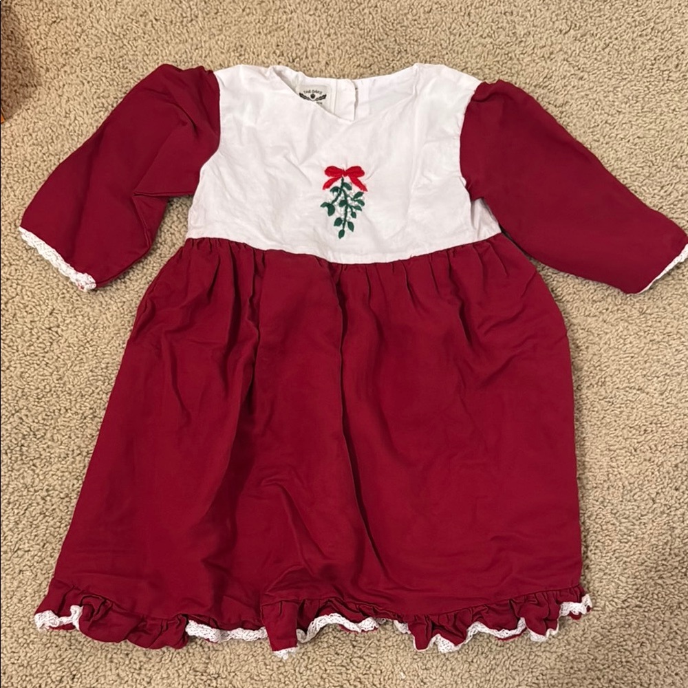 The Oaks Apparel Red and White Holiday Dress with Embroidered Detail